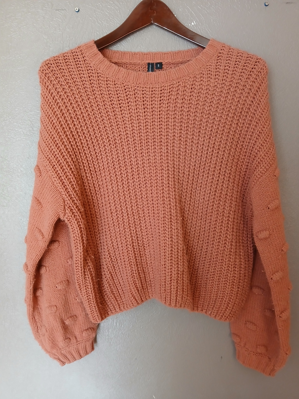Moon & madison Chunky Knit Crewneck Sweater - Peach-Small
